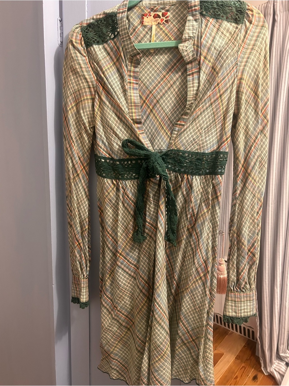 Y2K core Free People Multicolor Plaid Deep V Dress